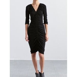 NWT Zero + Maria Cornejo Kiara Ruched Midi Dress Womens Size Large Black Jersey